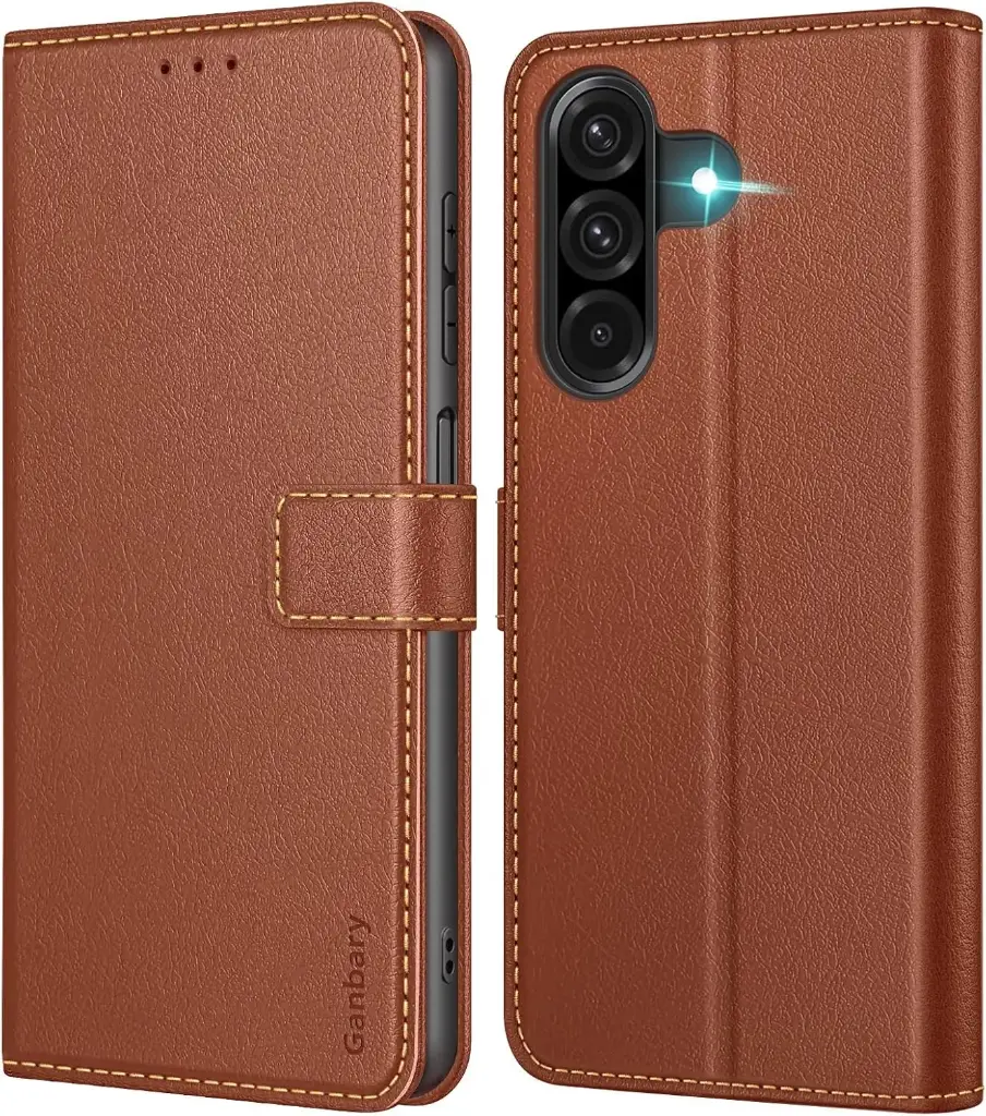 Etui portefeuille 6,6" - Etui portefeuille BRUN à rabat en cuir de qualité supérieure - Galaxy A26 5G  