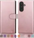 Etui portefeuille Galaxy A36 5G - Etui portefeuille ROSE à rabat en cuir de qualité supérieure 