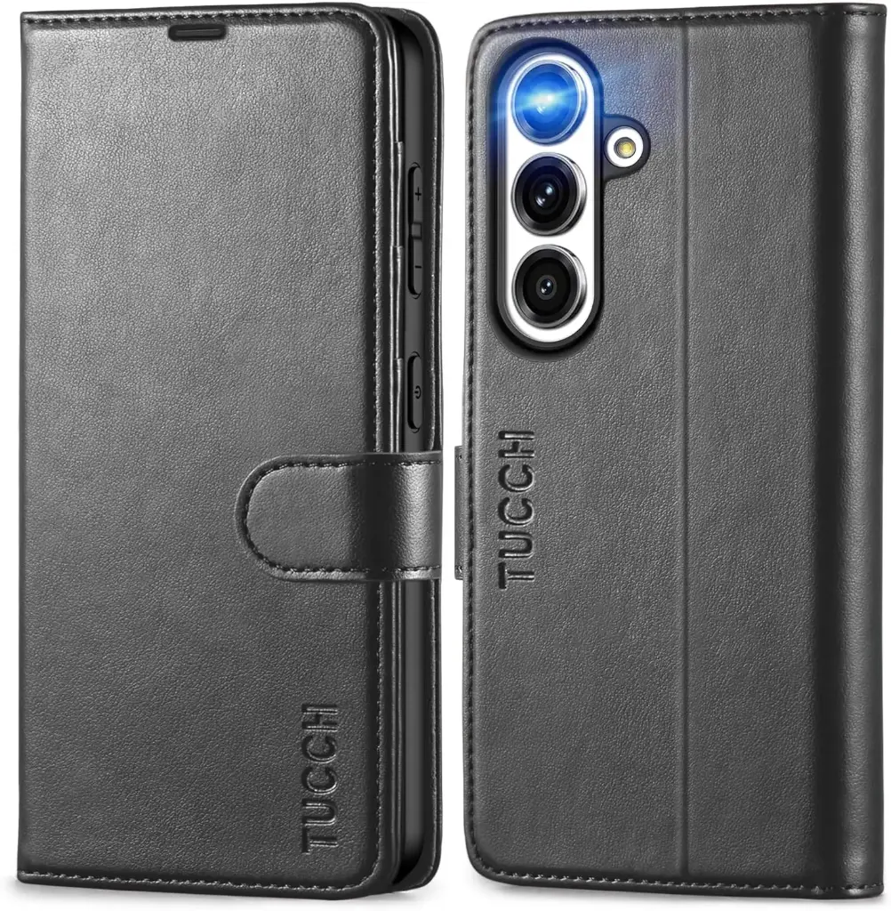 Etui portefeuille Galaxy S25 5G - Etui portefeuille NOIR à rabat en cuir de qualité supérieure 
