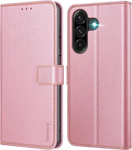 [ET-A26-RO] Etui portefeuille 6,6" - Etui portefeuille ROSE à rabat en cuir de qualité supérieure - Galaxy A26 5G 